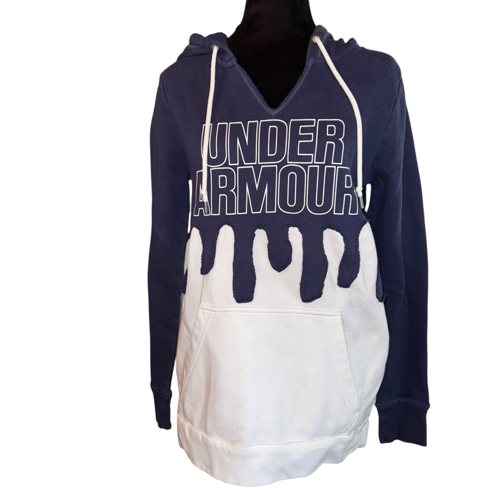 Reworked Upcycled Hoodie Navy White X Small Unisex Casual Activewear Outdoor